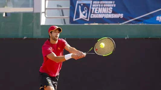 Mor Bulis hits a shot in an NCAA match at Marks Stadium