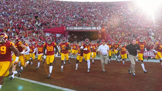 USC Trojans football running out of the Los Angeles Memorial Coliseum tunnel