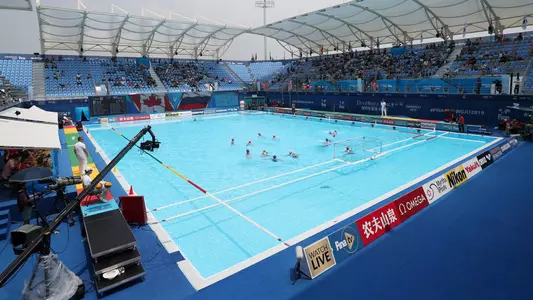 General view of the Canada and Russia Women's match during day 2 of the Water Polo during the Gwangju 2019 FINA World Championships at Nambu University on July 14, 2019 in Gwangju, South Korea.