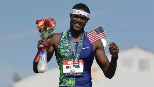 Rai Benjamin on podium after USATF win