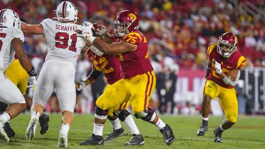 USC Trojans Football offensive lineman Alijah Vera-Tucker vs. Stanford Cardinal
