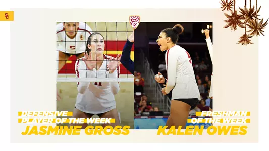 Pac-12 Player of the Week graphic Jasmine Gross and Kalen Owes
