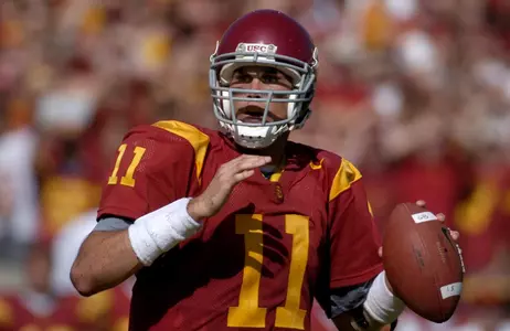 USC quarterback Matt Leinart dropss back to pass during 23-17 victory over Cal at the Los Angeles Memorial Colsieum in Pac-10 Conference football game on Saturday, Oct. 9, 2004.