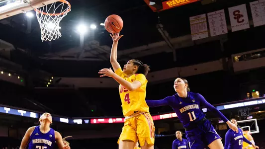 Endyia Rogers takes it to the hoop for 2 of her 29 points vs. Washington