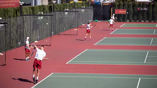 Four Trojans are on the same side of Marks Stadium during at Pac-12 dual match