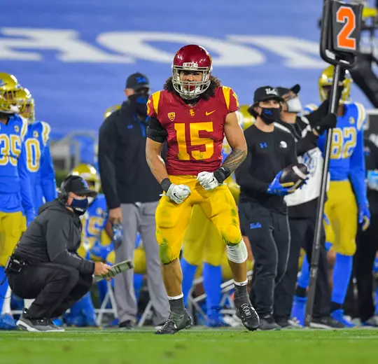 Talanoa Hufanga celebrates against UCLA