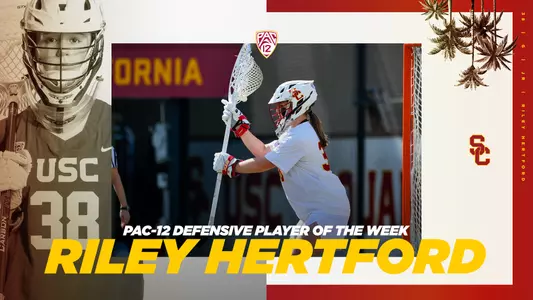 Junior goalie Riley Hertford Pac-12 Defensive Player of the Week graphic