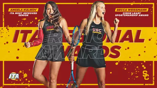 Angela Kulikov wins the Most Improved Senior Award and Becca Weissmann wins the Cissie Leary Sportsmanship Award.