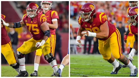 USC Trojans linemen Alijah-Vera Tucker and Jay Tufele