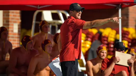 Marko Pintaric directs his team during a game at Uytengsu Aquatics Center.