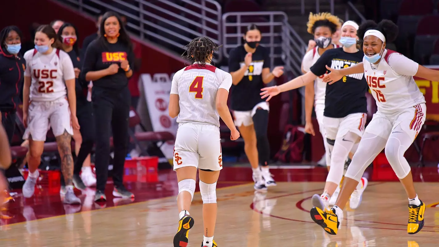 Endyia Rogers is congratulated by her teammates for a big game vs. ASU