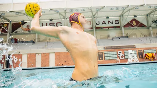 Jake Ehrhardt rises up for a shot during a photo shoot at Uytengsu Aquatics Center