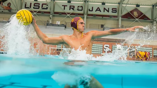 Carson Kranz winds up for a shot during a photo shoot at Uytengsu Aquatics Center