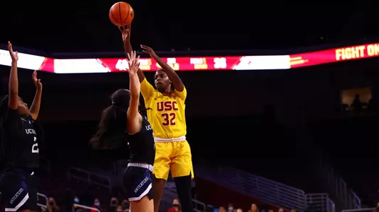 Jordyn Jenkins puts up a shot in USC's win over UC Irvine at Galen Center.