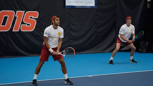 Daniel Cukierman and Riley Smith in doubles action at ITA National Team Indoors