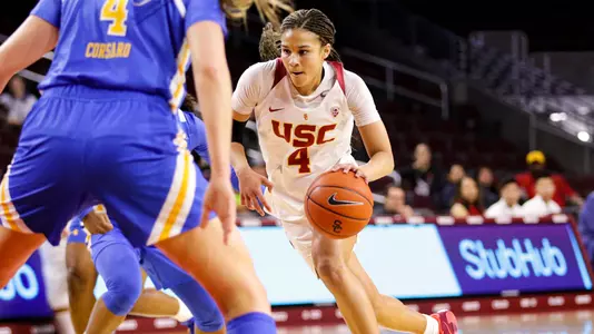 Endyia Rogers drives vs. UCLA at Galen Center