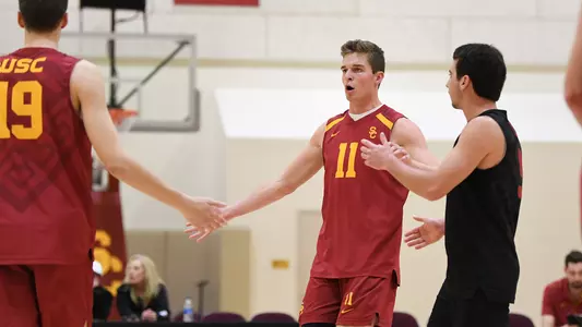 Billy Fauntleroy celebrates with USC Trojans Men's Volleyball team