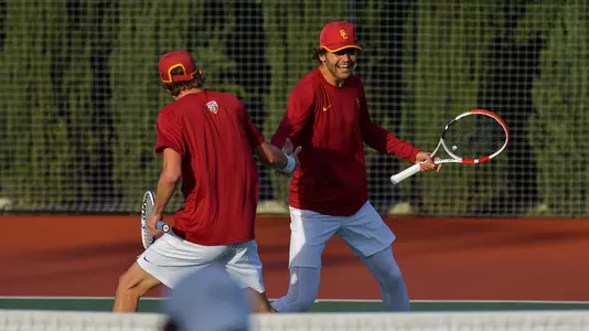 Ryder Jackson and Stefan Dostanic celebrate a point in doubles