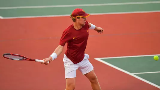 Lodewijk Weststrate fires off a forehand in a match at Marks Stadium.