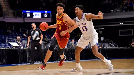 Isaiah Mobley drives against Kansas