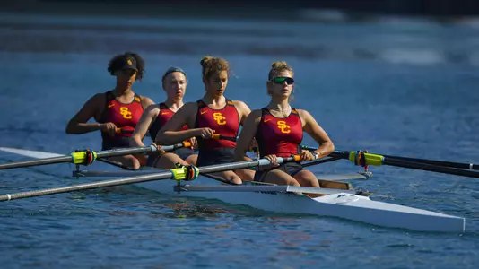 USC Women's Rowing races in the Port of Los Angeles