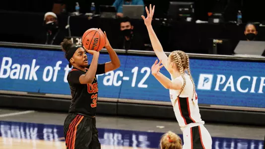 Jordyn Jenkins shoots over a Stanford player in the Pac-12 quarterfinal