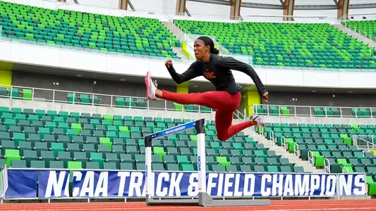 USC's Breanna Bernard-Joseph practices before the NCAA Outdoor Track & Field Championships