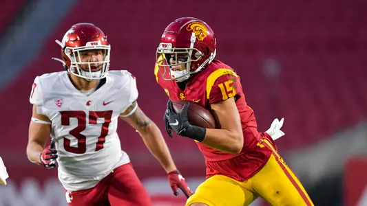 USC Trojans Football receiver Drake London runs against Washington State Cougars