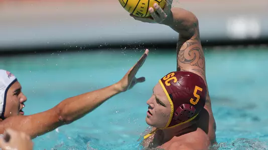 Hannes Daube rises up to attack in a USC win over Pepperrdine at Uytengsu Aquatics Center.