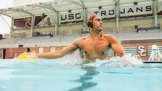 Wyatt Barker rises up for a shot during a photo shoot at Uytengsu Aquatics Center.