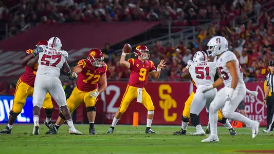 USC Trojans Football quarterback Kedon Slovis passes vs. Stanford Cardinal