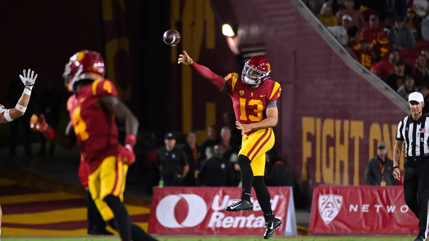 USC Trojans Football quarterback Caleb Williams passes against Arizona State Sun Devils