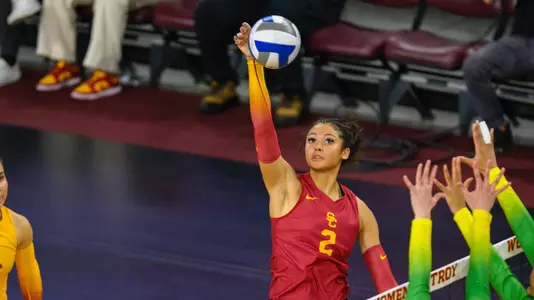 Jordan Wilson attacks the ball