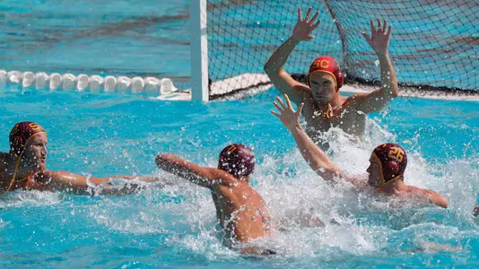 USC's Kyle McKenney, Jake Ehrhardt, Chris Sturtevant and Andrej Grgurevic combine for a defensive takeaway vs. San Jose State