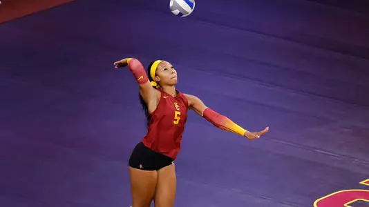 Skylar Fields serves the ball