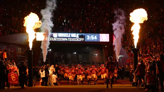 USC Trojans Football 'Lights Out' entrance at United Airlines Field at Los Angeles Memorial Coliseum