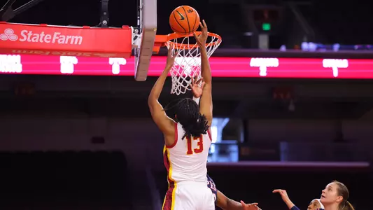 Rayah Marshall goes high for a rebound in a USC win at Galen Center.