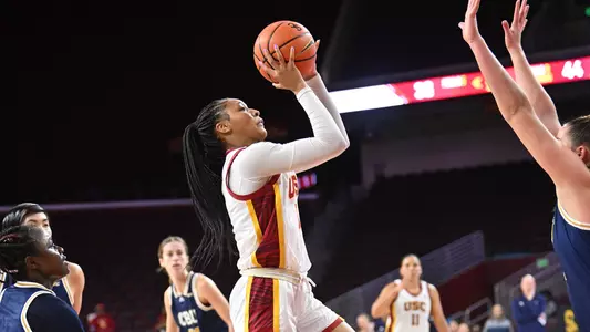 Taylor Bigby goes up for a layup vs. CBU at Galen Center