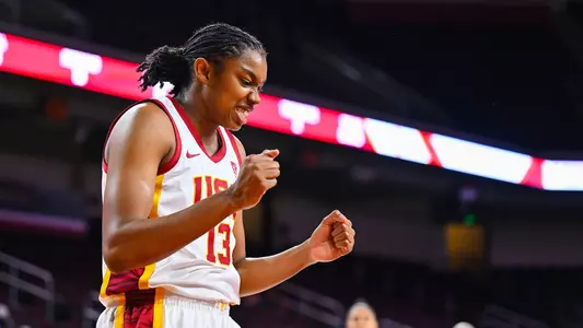 Rayah Marshall cheers a basket made vs. CSUB at Galen Center