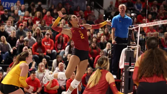 Jordan Wilson attacks the ball