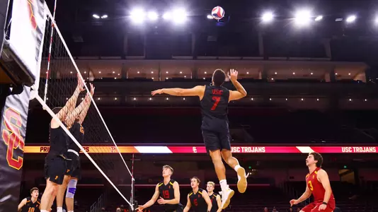 USC Men’s Volleyball vs Princeton Sam Kobrine swings from the outside