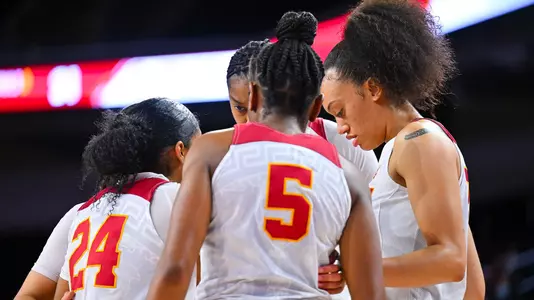 USC players huddle up during a game vs. Colorado at Galen Center
