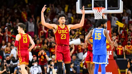 Max Agbonkpolo arms raised against UCLA