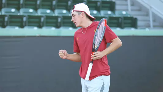 Ryan Colby cheers a point won during a match at Marks Stadium