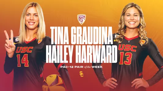 Tina Graudina and Hailey Harward Pac-12 Pair of the Week graphic