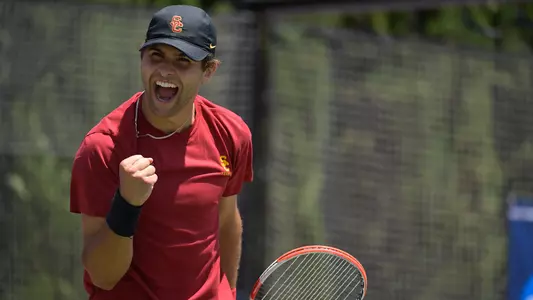 Stefan Dostanic cheers a point during USC's 2022 NCAA 2nd Round win at Marks Stadium.