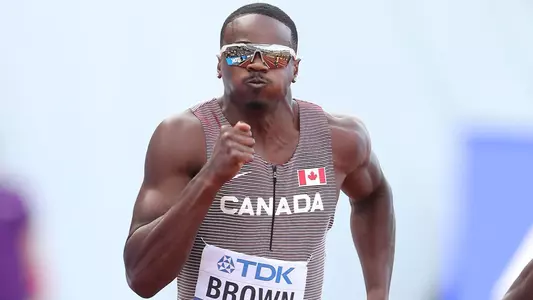 Aaron Brown racing for Canada in the 2022 World Athletics Championships 100m final