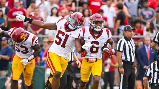 USC Trojans Football's Mekhi Blackmon and Solomon Byrd celebrate