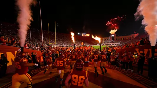 USC Trojans Football 'Lights Out' entrance at United Airlines Field at Los Angeles Memorial Coliseum