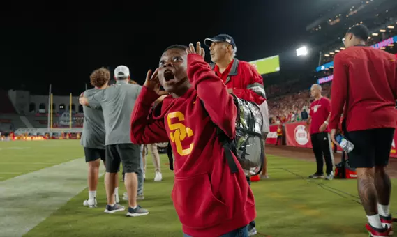 Trojan Wish kid Cix Greene at USC football game vs Fresno State